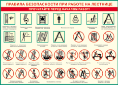Таблица "Правила безопасности при работе на лестнице" (100х140 сантиметров, винил) - fgospostavki.ru - Шуя
