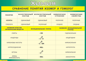 Таблица "Сравнение понятий изомер и гомолог" (100х140 сантиметров, винил) - fgospostavki.ru - Шуя