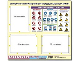 Стенд информационный "Правила техники безопасности в кабинете химии" (75х70, 3 кармана) - fgospostavki.ru - Шуя