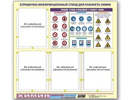 Стенд информационный "Правила техники безопасности в кабинете химии" (80х75, 4 кармана) - fgospostavki.ru - Шуя