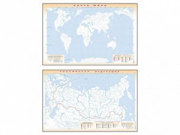 Фрагмент (демонстрационный) маркерный (двухсторонний) "Карта мира и Российской Федерации" (немая) с комплектом тематических магнитов - fgospostavki.ru - Шуя